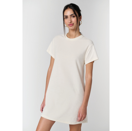 VESTIDO TIPO CAMISETA ECORRESPONSABLE DE RIZO Y HOMBROS CAÍDOS MUJER