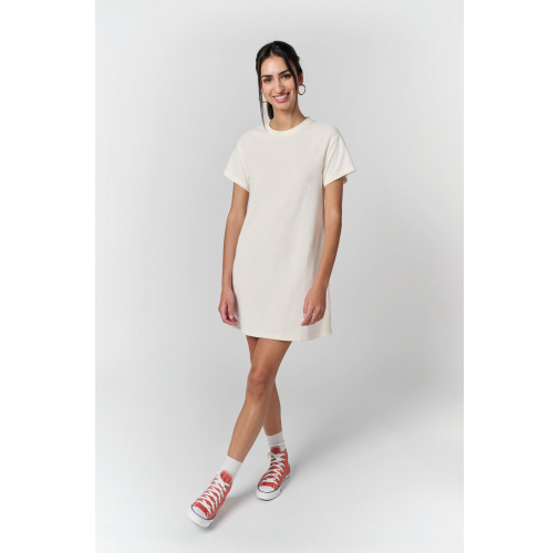 Vestido tipo camiseta ecorresponsable de rizo y hombros caídos mujer