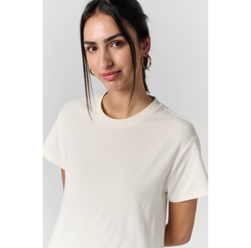 Vestido tipo camiseta ecorresponsable de rizo y hombros caídos mujer