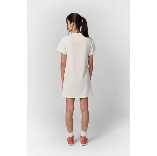 Vestido tipo camiseta ecorresponsable de rizo y hombros caídos mujer