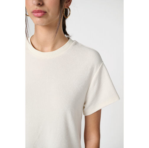 Vestido tipo camiseta ecorresponsable de rizo y hombros caídos mujer