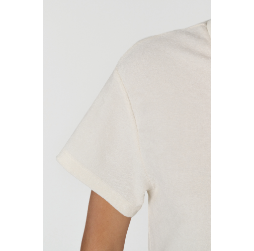 Vestido tipo camiseta ecorresponsable de rizo y hombros caídos mujer