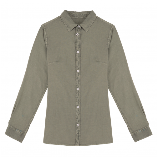 washed pale khaki Camisa ecorresponsable efecto lavado mujer