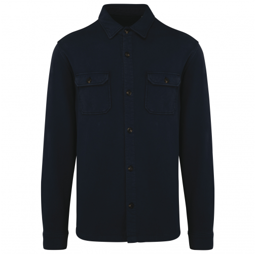 washed navy blue Sobrecamisa ecorresponsable efecto lavado de felpa perchada hombre