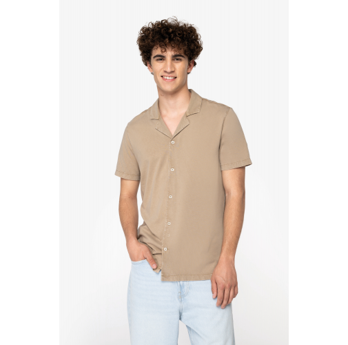 Camisa ecorresponsable efecto lavado de punto jersey manga corta con cuello bowling hombre