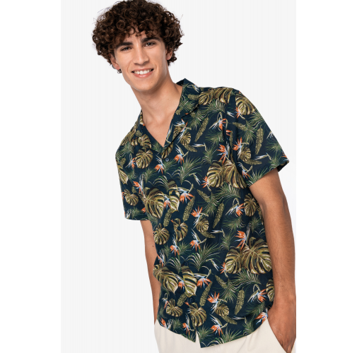 Camisa ecorresponsable con estampado hawaiano hombre