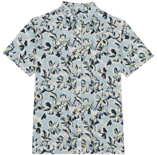 ivory floral blue Camisa ecorresponsable con estampado vegetal hombre