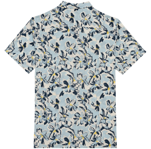 ivory floral blue Camisa ecorresponsable con estampado vegetal hombre