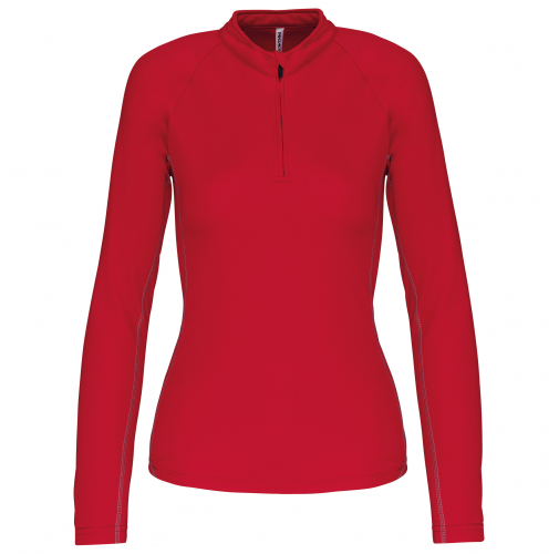 sporty red Top deportivo manga larga ¼ cremallera mujer