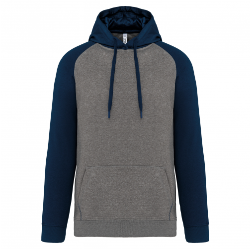 grey heather / sporty navy Sudadera bicolor con capucha adulto