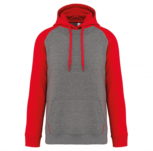 grey heather / sporty red Sudadera bicolor con capucha adulto