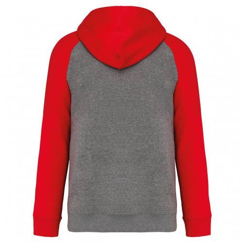 grey heather / sporty red Sudadera bicolor con capucha adulto