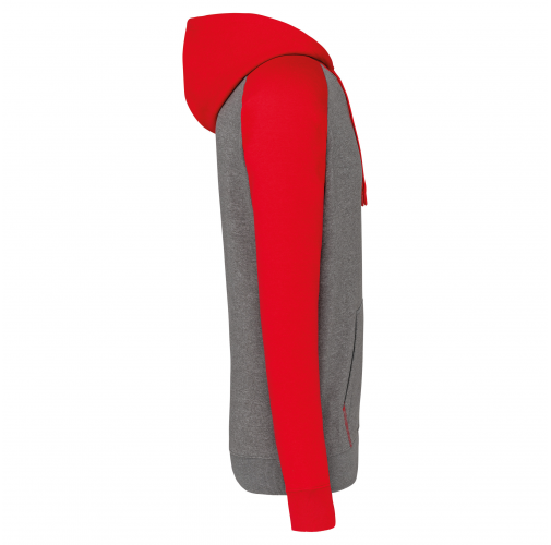 grey heather / sporty red Sudadera bicolor con capucha adulto