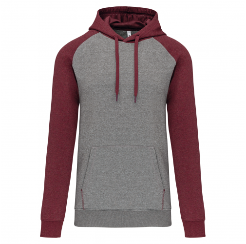grey heather / wine heather Sudadera bicolor con capucha adulto