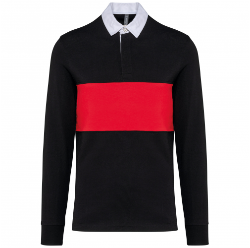 black / sporty red Polo rugby manga larga
