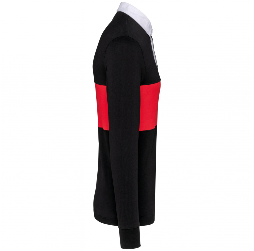 black / sporty red Polo rugby manga larga