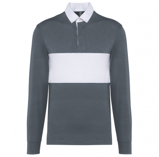 sporty grey / white Polo rugby manga larga
