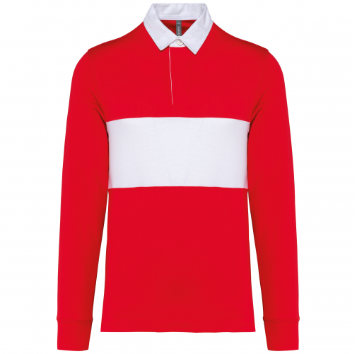 sporty red / white Polo rugby manga larga