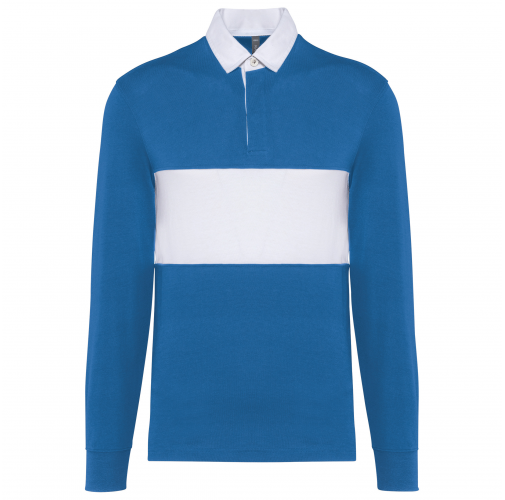 sporty royal blue / white Polo rugby manga larga