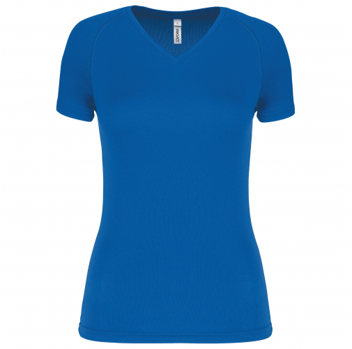 aqua blue Camiseta de deporte cuello de pico mujer