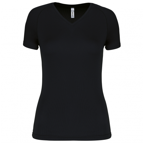 black Camiseta de deporte cuello de pico mujer