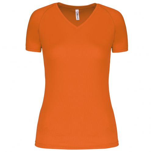 fluorescent orange Camiseta de deporte cuello de pico mujer