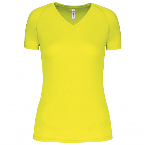 fluorescent yellow Camiseta de deporte cuello de pico mujer