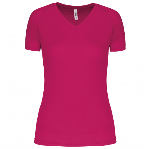 fuchsia Camiseta de deporte cuello de pico mujer