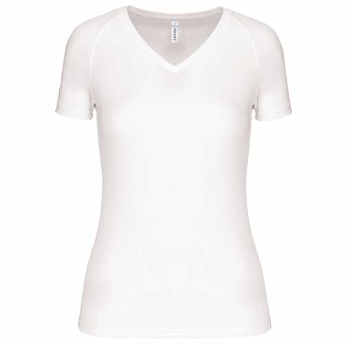 white Camiseta de deporte cuello de pico mujer