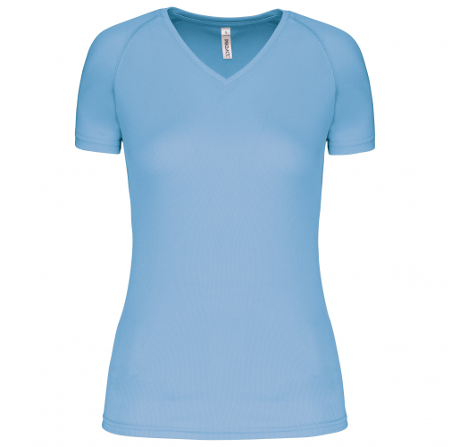 sky blue Camiseta de deporte cuello de pico mujer
