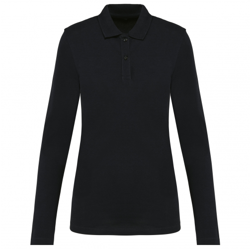 black Polo Supima® manga larga mujer