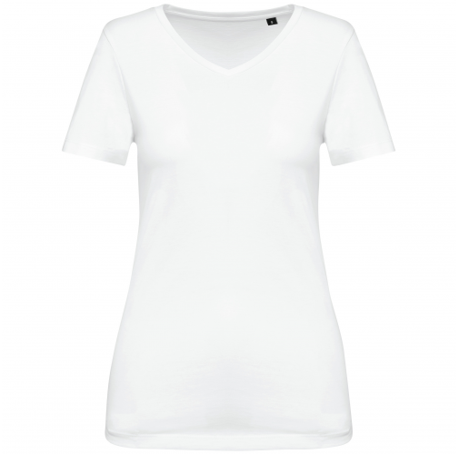 white Camiseta Supima® cuello de pico manga corta mujer