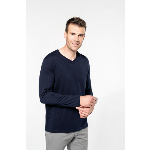 Camiseta Supima® cuello de pico manga larga hombre