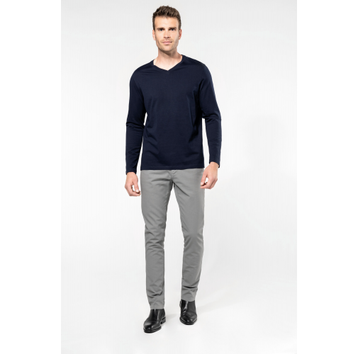 Camiseta Supima® cuello de pico manga larga hombre