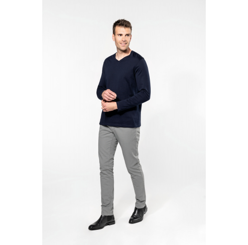 Camiseta Supima® cuello de pico manga larga hombre