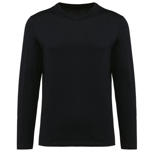 black Camiseta Supima® cuello de pico manga larga hombre