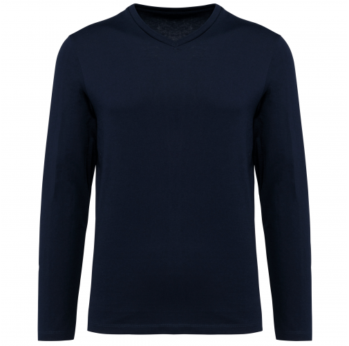 deep navy Camiseta Supima® cuello de pico manga larga hombre