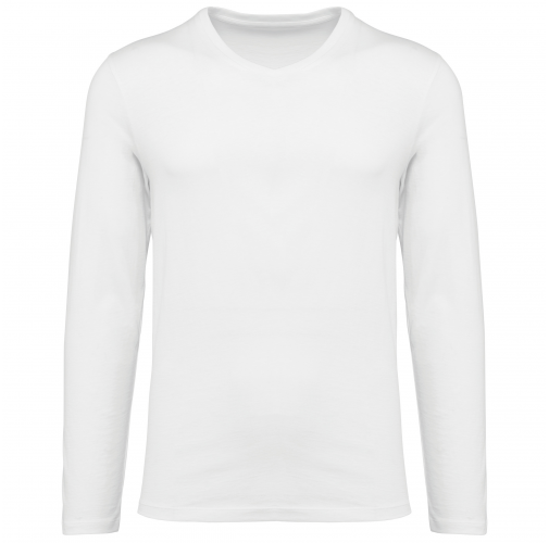 white Camiseta Supima® cuello de pico manga larga hombre