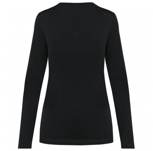black Camiseta Supima® cuello de pico manga larga mujer