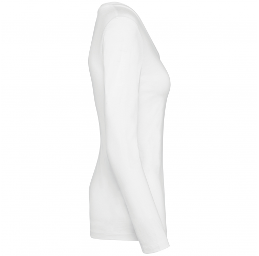 white Camiseta Supima® cuello de pico manga larga mujer