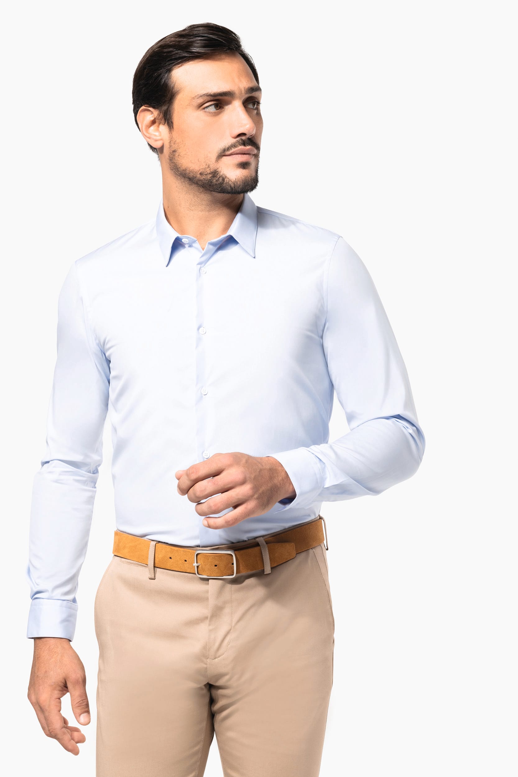 Camisa popelina manga larga hombre