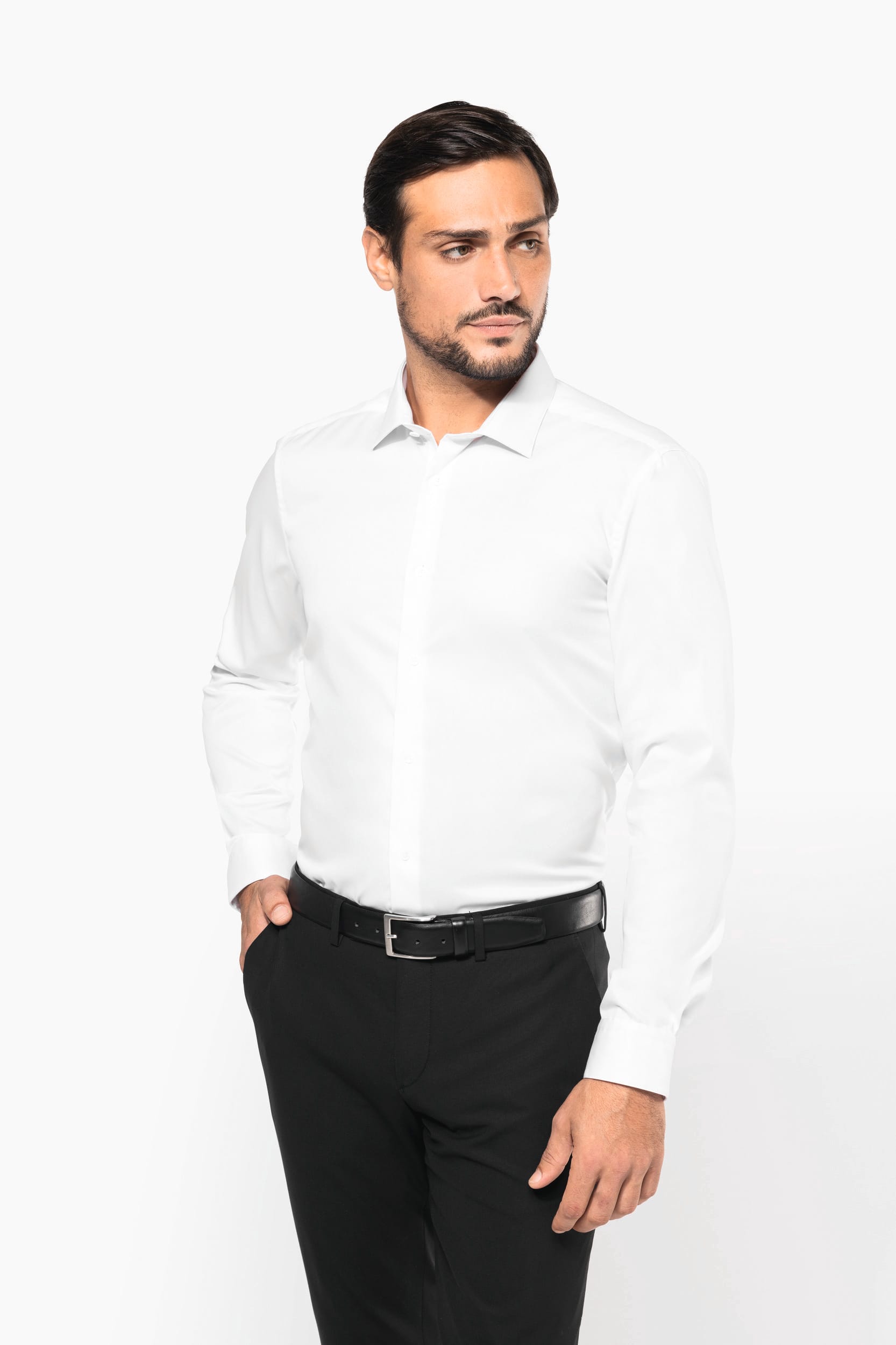 Camisa sarga manga larga hombre