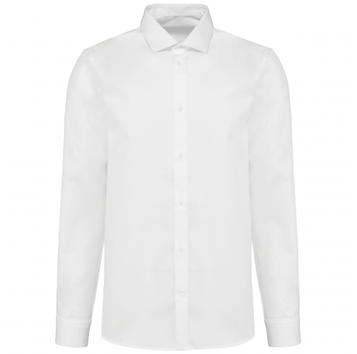white Camisa sarga manga larga hombre