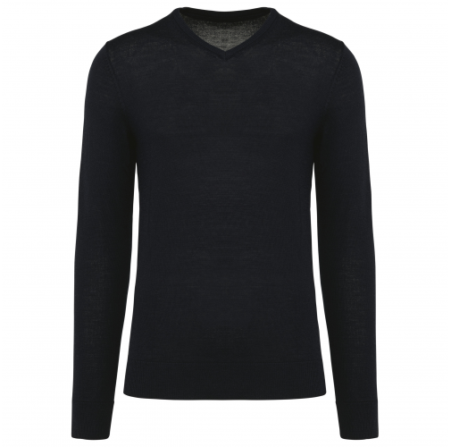 black Jersey lana merina cuello de pico hombre