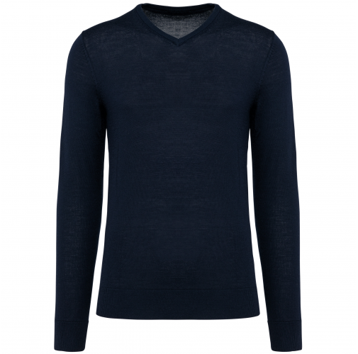 deep navy Jersey lana merina cuello de pico hombre