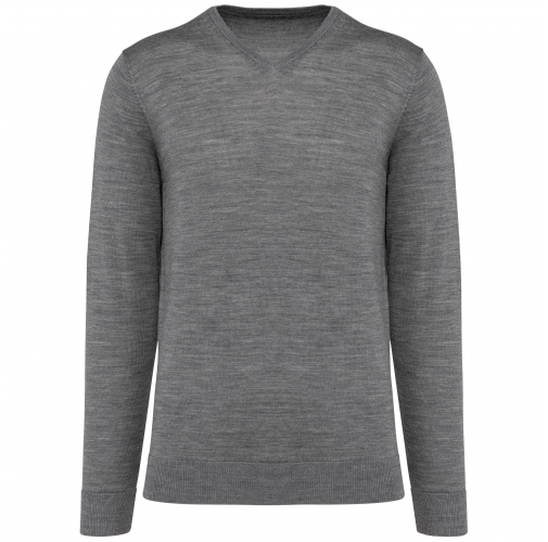 grey heather Jersey lana merina cuello de pico hombre