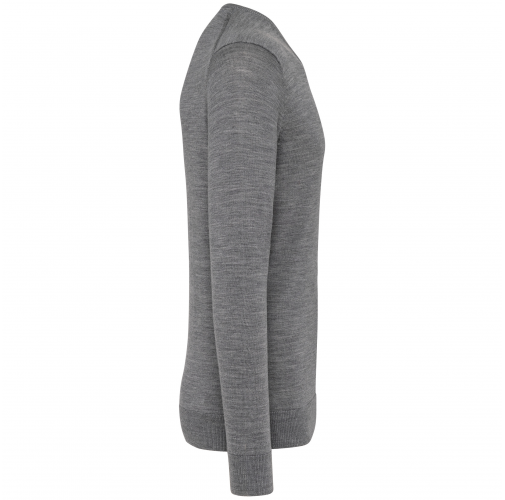 grey heather Jersey lana merina cuello de pico hombre