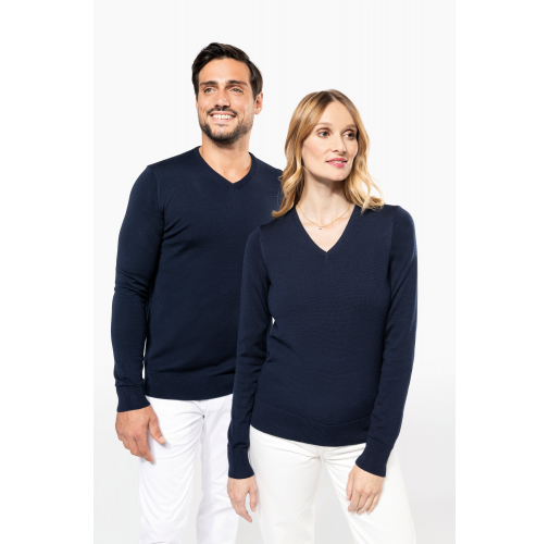 Jersey lana merina cuello de pico mujer