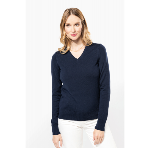 Jersey lana merina cuello de pico mujer
