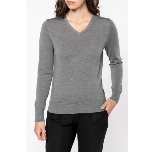 Jersey lana merina cuello de pico mujer